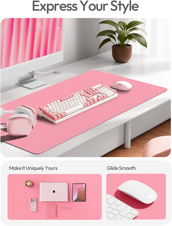 YSAGi Leather Desk Pad Protector, Office Desk Mat, Large Mouse Pad, Non-Slip PU Leather Desk Blotter, Laptop Desk Pad, Waterproof Desk Writing Pad for Office and Home (Pink,55" x 17.2")