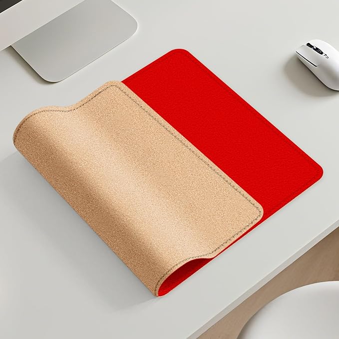 Leather Mouse Pad with Stitched Edge, Waterproof Gaming Mouse Mat for Computers, Laptop, Office & Home (red, 11"*8")