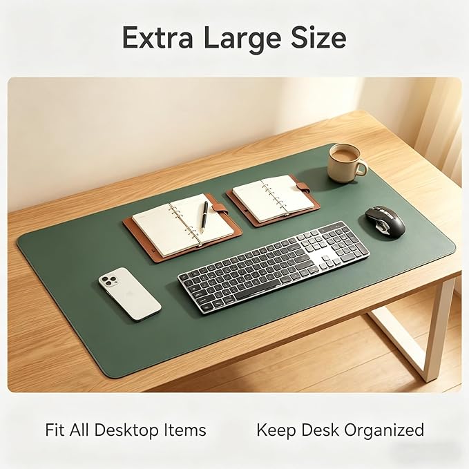 Leather Desk Mat - Non-Slip PU Desk Pad for Office and Home - Desk Organization and Accessories - Ideal for Mouse Pad and Desk Mats on Top of Desks(Dark Green,14.18''x 20.09'')