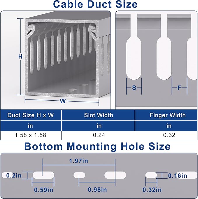 ZhiYo H1.6in W1.6in Professional Server Rack Cable Management Raceway, 12ft (4 x L3ft) Cable Raceway Kit, Electrically Safe PVC Open Slot Wire Raceway for Under Desk/Computer/Network Cords, Grey