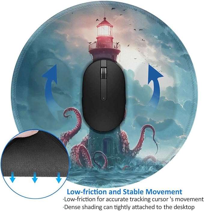Octopus Round Mouse Pad Premium Textured Mouse Mat Washable Mousepads with Extended Stitched Edges Non Slip Rubber Base Small Mousepad 7.9 X 7.9 X 0.12 Inches