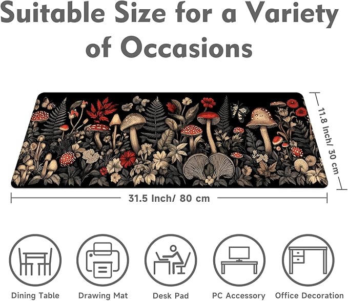 Desk Mat Mouse Pad Gaming Desk Pad XL Large Mouse Mat Office Decor Accessories (Mushroom Ferns)