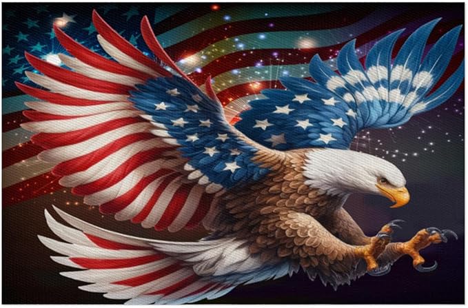 Placemats Set of 4 Heat-Resistant Rectangle Place Mats Independence Day Eagles Washable Plastic PVC Dining Table Mat Non-Slip Wipeable Woven Vinyl Placemat for Kitchen Patio Table Decor