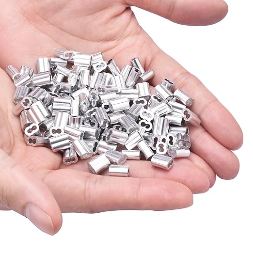 CooBigo 250Pcs 1/16""Cable Crimp Sleeves, Aluminum Wire Rope Crimping Loop Sleeve. Cable Ferrules for Cable and Wire Rope Crimp Double Barrel Crimp Sleeves (M1.5-1/16"")