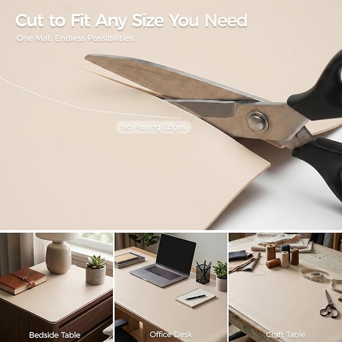 1.6mm Thick Leather 15x72 Inch Non-Slip Mat, Waterproof Countertop Protector, Extended Dresser Topper/Kitchen Counter Mat, Creamy White