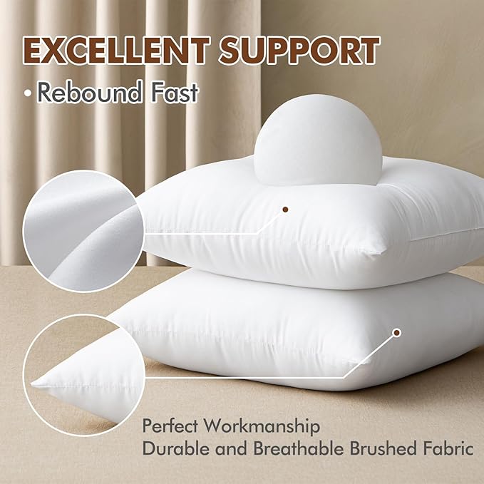 MIULEE 20x20 Inch Throw Pillow Insert Premium Throw Pillow Polyester Microfiber Stuffer Pillow for Sofa Bed Couch