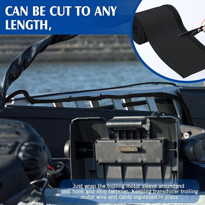 Poen 2pcs 120 Total Inch Cable Management Sleeve Trolling Motor Cable Sleeve Neoprene Cord Organizer Reversible Flexible Wrap Cover DIY Adjustable Hole Wire Protect for Office Computer Home, Black