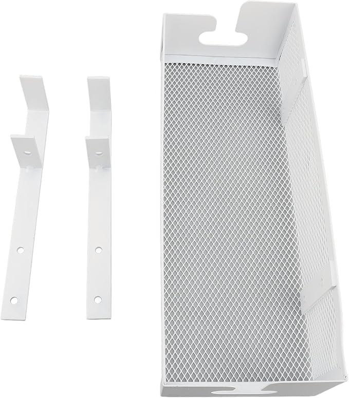 Under Desk Cable Management Tray | Mesh Clamp Mount Eliminates Tripping Hazards | No Drill Cord Organizer for Office/Home/Desk | Carbon Steel, White