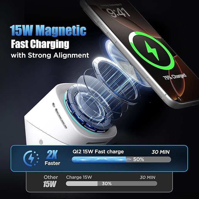 3 in 1 Wireless Charging Station for Apple & Samsung, Qi2 Certified 15W Fast Magnetic Wireless Charger Stand for Magsafe iPhone 17/16/15/14/13/12 Pro Max, Galaxy S25/24/23/22, AirPods, iWatch