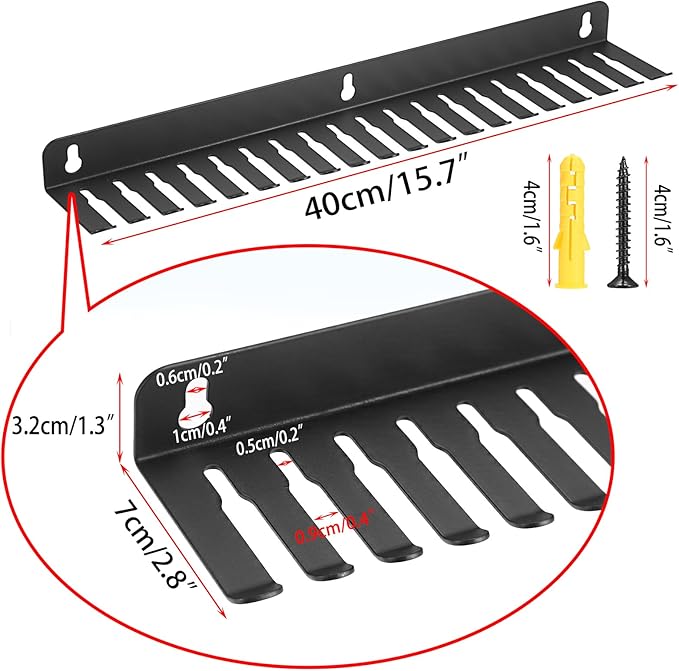Sumnacon Wall Mountable Cable Hanger and Organizer Steel Cable Rack with 19 Cables Slots Width from 5-9mm,Sturdy Cables Holder Black Cord Rack Organizer for Office Studio Desk Bench Workshop
