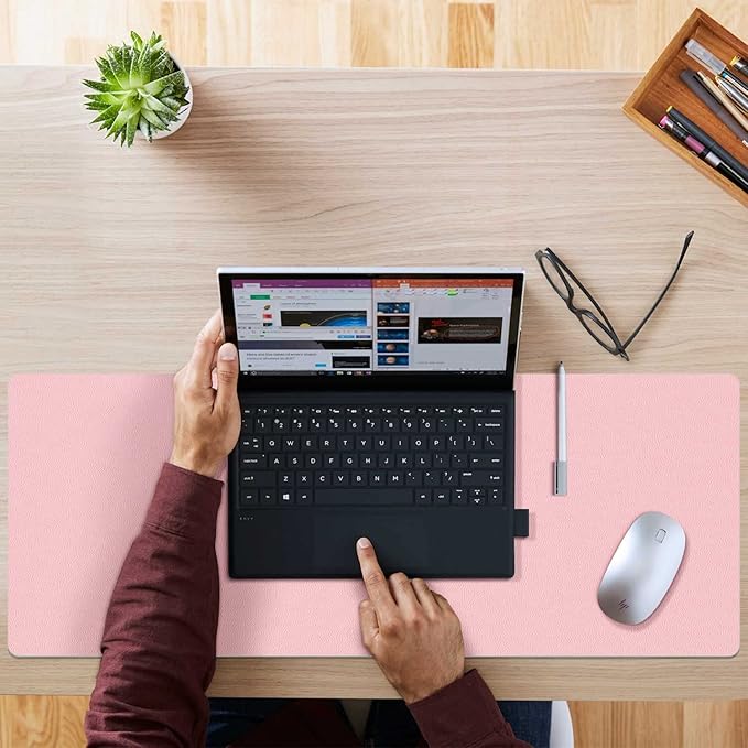 Desk Mat Large Protector Pad - Multifunctional Dual-Sided Office Desk Pad,Smooth Surface Soft Mouse Pad, Waterproof Desk Mat for Desktop, Pu Leather Desk Cover for Office/Home(Pink, 31.5" x 15.7")