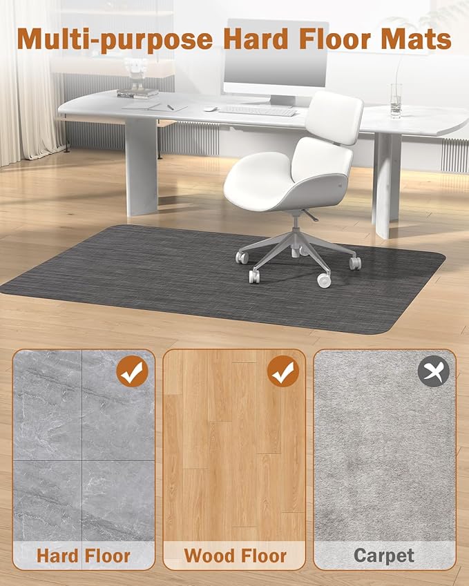 Blvornl Office Chair Mat for Hardwood Floor, 45"*53.1" Desk Computer Mat for Hard Wood, Large Anti-Slip Hard Floor Protector Rolling Chair Mat, PVC Desk Rug for Office Black