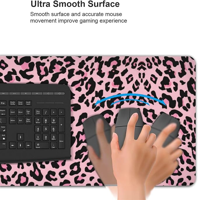Leopard Large Mouse Pad & Desk Mat Pink Black Cheetah Print Extended Mousepad Non-Slip Rubber Base Laptop Computer Keyboard Pad for Gaming, Office & Home Decor, XXXL - 35.4" X 15.7"