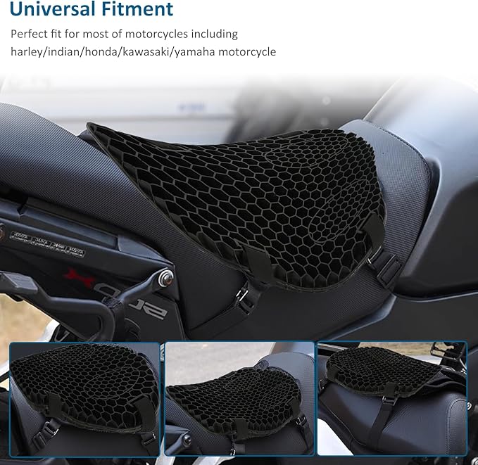 SUNPIE Motorcycle Seat Cushion with Extra Cover Universal 3D Gel Honeycomb Motorcycle Seat Cover Breathable and Comfortable Large Seat Cushion Pad