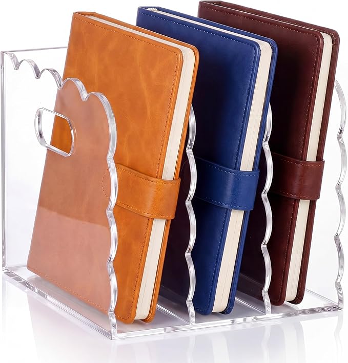 Suzile Scalloped Acrylic Magazine File Holder, 3-Compartment Clear Desk Organizer Vertical Bookends Organization for Office, Binders, Documents, Tablets, Magazines, Books(6.69 x 7.48 x 6.3 Inches)