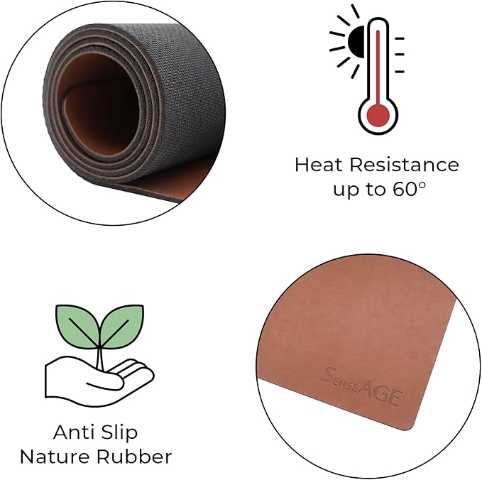 SenseAGE Leather Desk Pad Protector, Natural Rubber Office Desk Mat Mouse Pad, Non-Slip PU Leather Desk Blotter, Water-Resistant Laptop Writing Desk Pad for Office and Home (31.5” x 15.8”, Black)