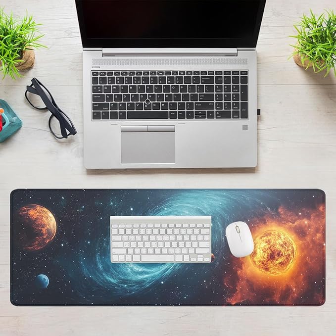 Galaxy Space Gaming Mouse Pad Black Hole Solar Extended Mousepad Waterproof Stitched Edges Rubber Base Non-Slip Deskmap Computer Keyboard Mat 31.5x11.8 Inch