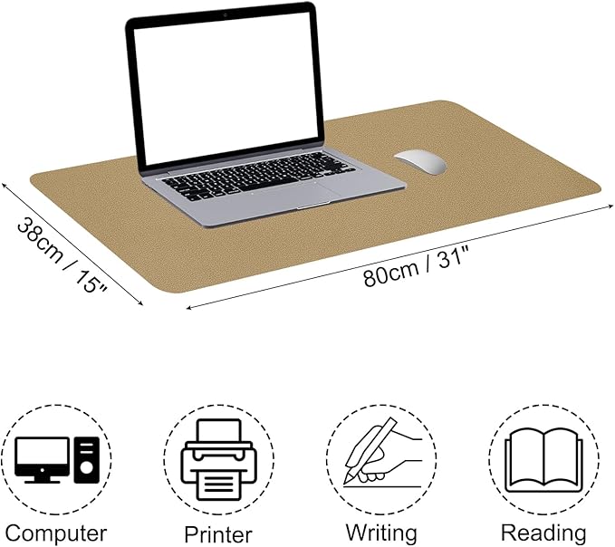 Patikil Desk Mat, 31"x15" Non-Slip Waterproof PU Leather Desk Pad Desk Protector Cover Dual Sided for Office Home Work Study, Gold Tone