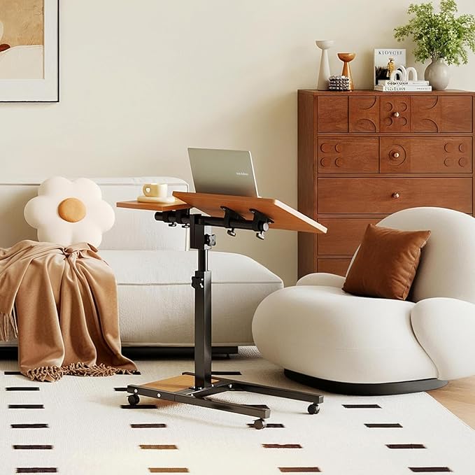 LINGMI Mobile Height Adjustable Laptop Desk with Mouse Pad, Portable Laptop Desk Rolling Tiltable Table with Small Side Table for Couch,Rolling Computer Stand