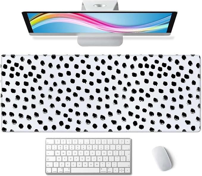 Boho Desk Mat, Polka Dot Large Mouse Pad Desk Pad Boho Desk Accessories for Women Men Office Decor, XL Mousepad Long Laptop Keyboard Mouse Mat 31.5''X11.8'' Non-Slip Rubber Base with Stitched Edges