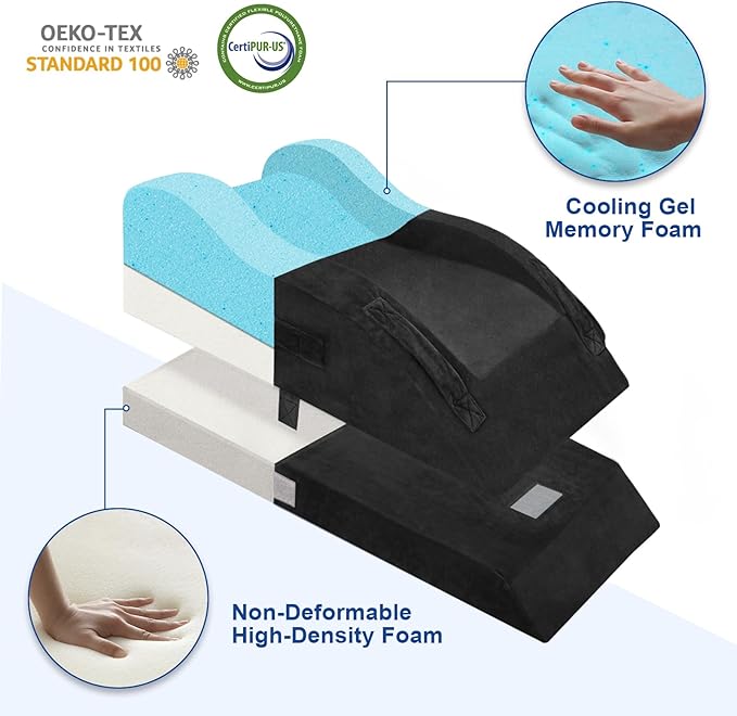 KingPavonini Adjustable Leg Elevation Pillows for After Surgery, Ergonomic Curve Keeps Knee Straight, Memory Foam Leg Pillow Elevation for Blood Circulation, Swelling and Pain Relief (Black)