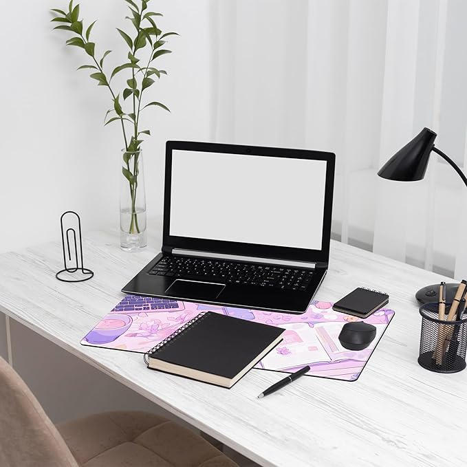Large Mouse Pad Anime Purple Table Decorate Gaming Mousepad Desk Pad Mat for Keyboard and Mouse, Large Non-Slip Rubber Base Mousepad Desk Mat with Stitched Edges for Gaming Office, 31.5 x 15.8 in