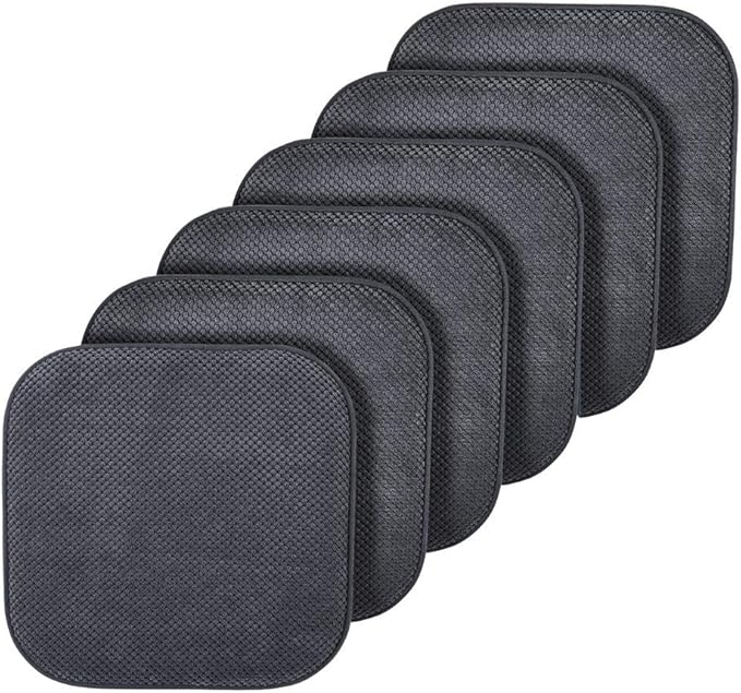 GoodGram 6 Pack Non Slip Ultra Soft Chenille Premium Comfort Memory Foam Chair Pads/Cushions - Assorted Colors (Charcoal Gray)