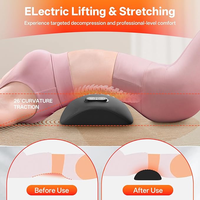 3-in-1 Electric Lumbar Support Pillow for Bed & Chair, Back Massager with Heated, Vibration and Traction, Triple Fusion Lower Back Support for Pain Relief and Relaxation - Dark Gray