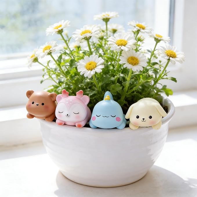 Computer Monitor Decor,Car Dashboard Decor,Cute Mini Animal Figurines,Resin Desk Decor, Mini Animal Statues for Aesthetic Room, Planter Pot,Computer Monitor,Car Monitor Decoration(White)