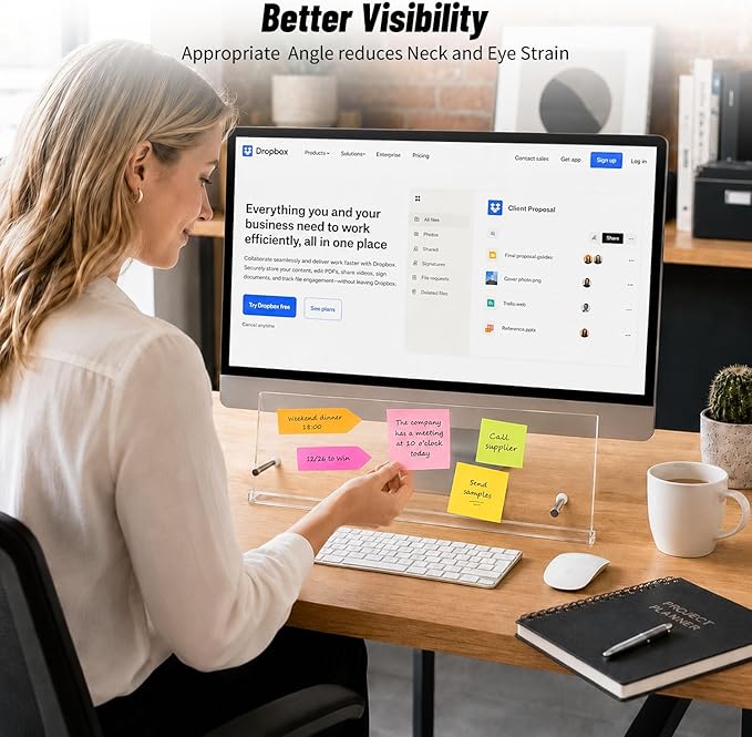 Monitor Sticky Note Holder,Acrylic Portable Monitor Memo Board with Glue-Free Design for Office Computer Desk Accessories Decor Workspace Organizers,Space-Saving Under Laptop