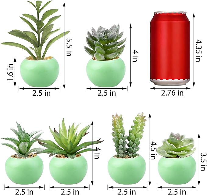 GREENTIME 6 Pcs Small Artificial Succulent Plants Bulk in Ceramic Pots Mini Fake Succulent Plant Faux Indoor Decor Graduation Decorations Bedroom Desk Bathroom Office Living Room Table Shelf