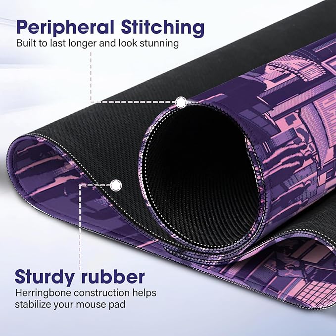 LifetimeWarrantly Japanese Large Extended Mouse Pad with Stitched Edges (35.4”x15.6”) - Waterproof Desk Mat, Non-Slip Rubber Base for All-Desk Coverage, Perfect for Gaming, Office, and Home