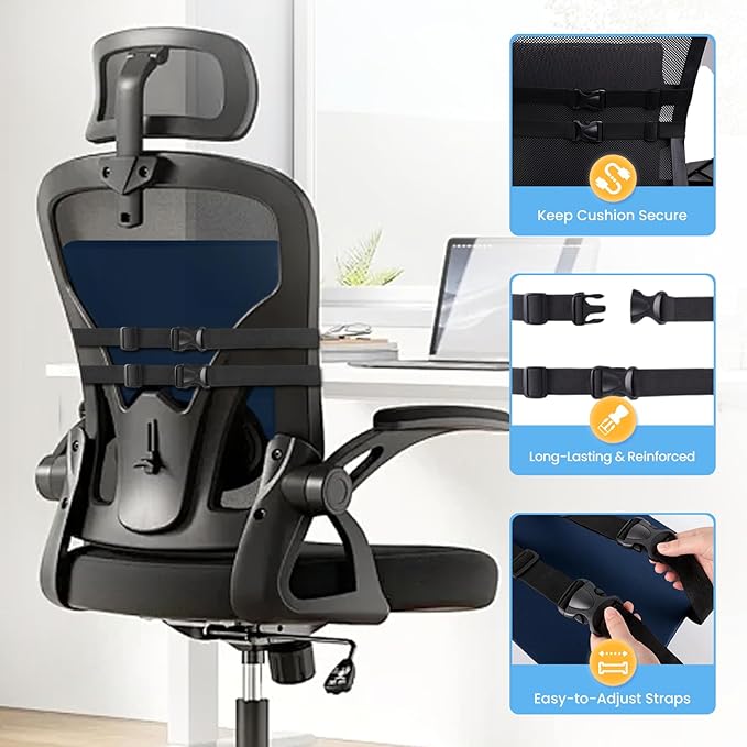 SweetSlubr Lumbar Support Pillow for Office Chair, Car Seats and Home Desks, Ergonomic Back Support with Double Adjustable Straps, Machine Washable Cover, Gray