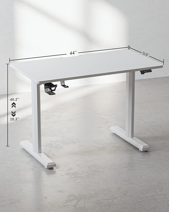 BANTI 44 x 24 Inches Standing Desk, Height Adjustable Electric Standing Desk, Stand up Table, Sit Stand Home Office Desk with Splice Board, White