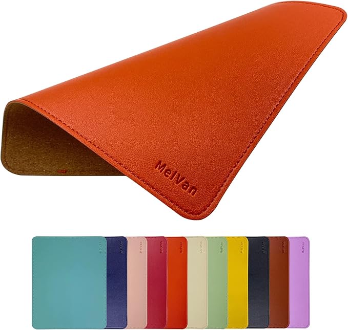 MelVan PU Leather Mouse Pad with Stitched Edge, Wood Mousepad, Waterproof Gaming Mouse Pad Mat for Computers, Laptop, Office & Home, 10.2" x 8.3", 1 Pack (Orange)