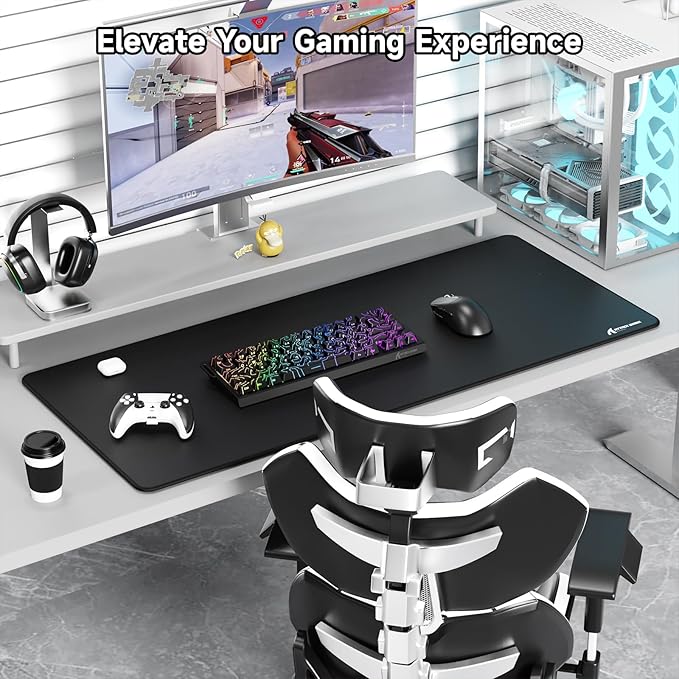 ATTACK SHARK CM02Pro Gaming Mouse Pad for Esports Speed Large Mouse mats for Desk Waterproof Surface Stitched Edges and Anti-Slip Rubber Base Size XXL Laminate 35.43” x 15.75” x 0.16” Black