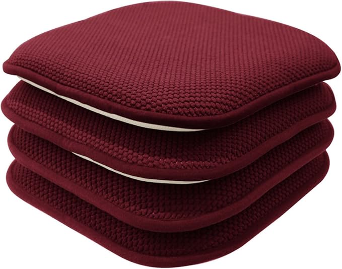 GoodGram 4 Pack Non Slip Ultra Soft Chenille Premium Comfort Memory Foam Chair Pads/Cushions - Assorted Colors (Country Burgundy)