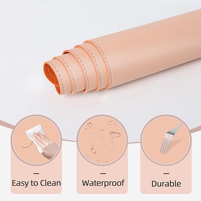 Makeup Mat for Vanity to Protect Desk Top 31.5 x 15.7 in, Dual-Sided Makeup Mat, Easy to Clean Desk Pad - Waterproof and Oilproof Vanity Accessories (Apricot and Orange)