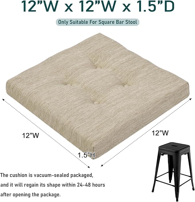 baibu 12 Inches Memory Foam Square Seat Cushion Set of 2, Dual-Layer Design Bar Stool Square Seat Cushion with Ties - 2 Pads Only, Beige (12'' (30CM))