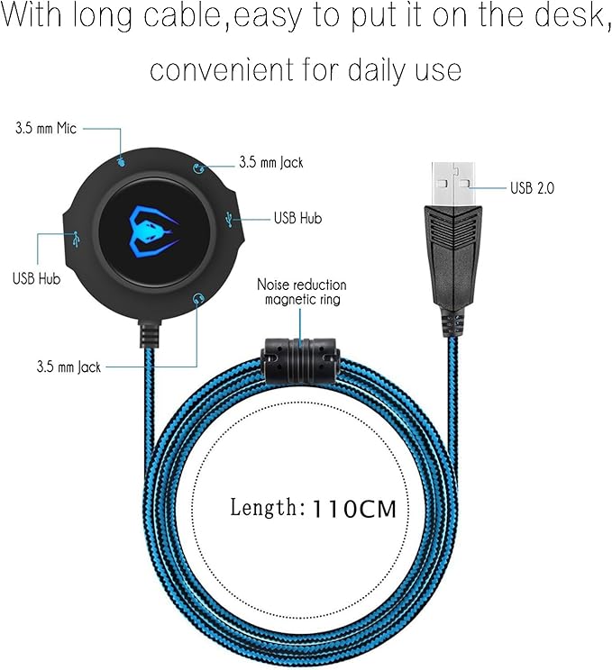 Micolindun External Sound Card USB Hubs Audio Adapter to USB Port & 3.5mm Audio & Micro Jack for PC Laptop. Plug and Play (Blue)
