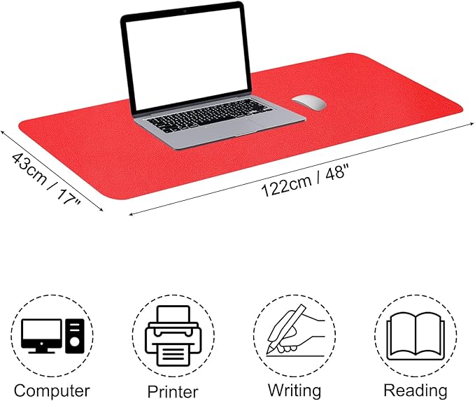 Patikil Desk Mat, 48"x17" Non-Slip Waterproof PU Leather Desk Pad Desktop Protector Double Sided, Red