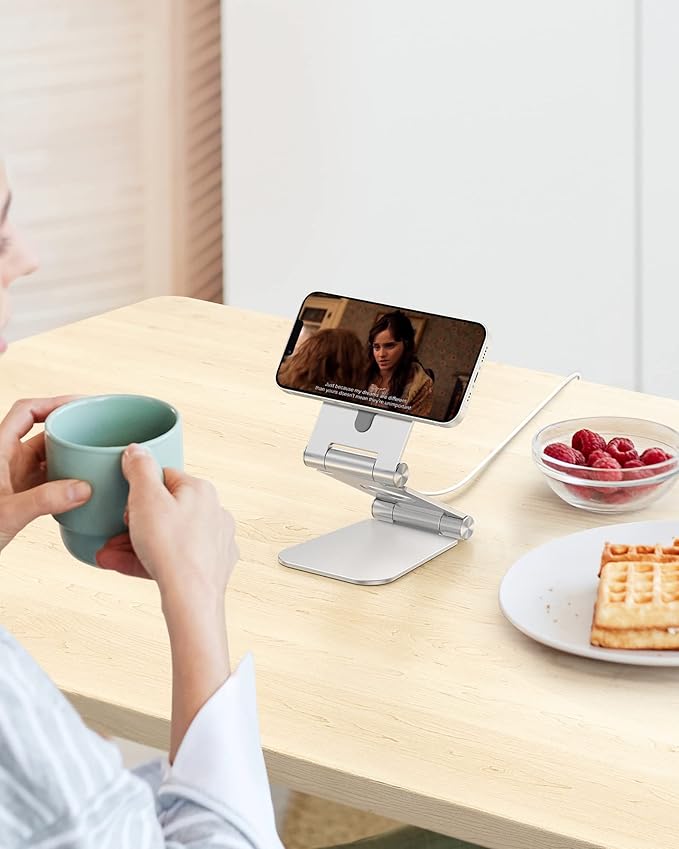 OMOTON Stand for MagSafe Charger, Foldable Phone Stand Holder for MagSafe Accessories， Compatible with iPhone 17/16/15/14/13/12 Pro Max/iPhone Air, [Charger for MagSafe Not Included], Silver