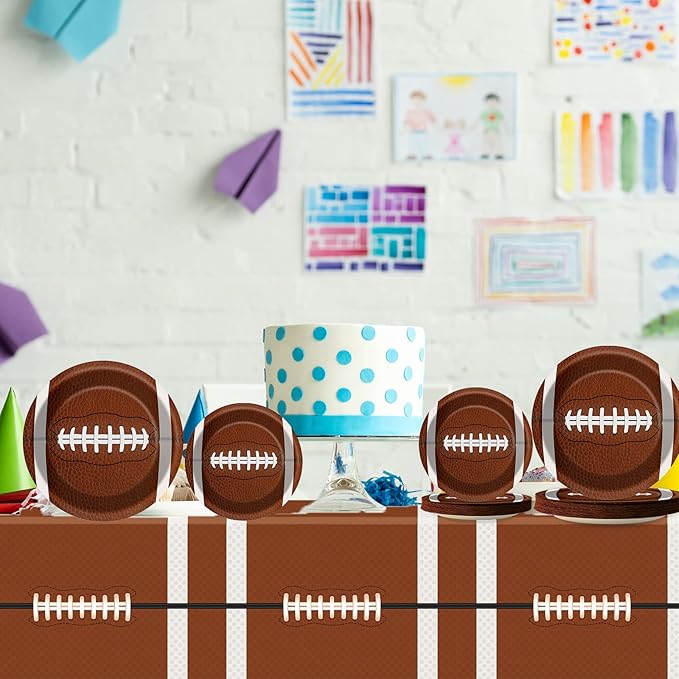 Football Party Tableware Kit for 24 Guests Football Theme Birthday Party Decorations Kids Rugby Party Table Supplies Includes Plates, Napkins, Tablecloths