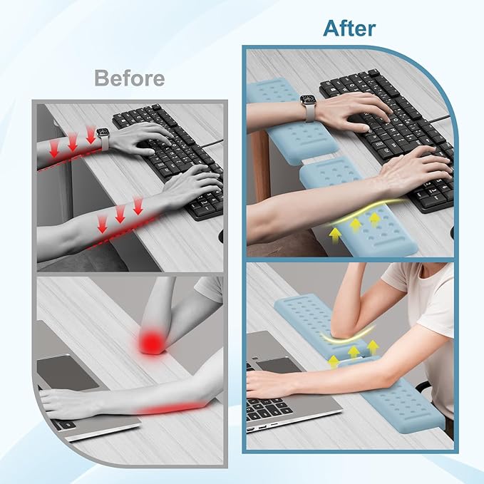 Leolee L-Shaped Desk Elbow Pads for Desk, Blue Memory Foam Arm Rest for Desk with Non-Slip Base, Ergonomic Desk Edge Cushion, Wrist Rest for Computer Keyboard, Typing, Office, Home (2 Piece)