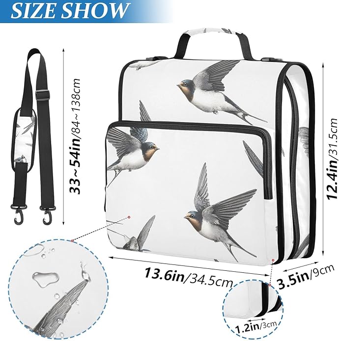 Swallow Seamless 3 Ring Zipper Binder for Office School - 500 Sheet Capacity, Multi-Pocket, 1.5-Inch, Sturdy Storage to Keep Document Organized