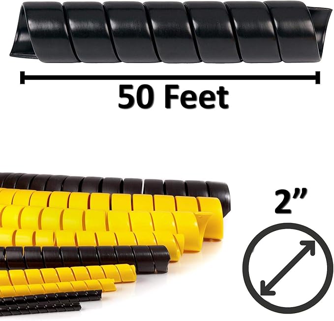Electriduct 2" Heavy Duty Spiral Wrap HDPE Flexible Plastic Cable Sleeve Hose Protector 50 Feet - Black