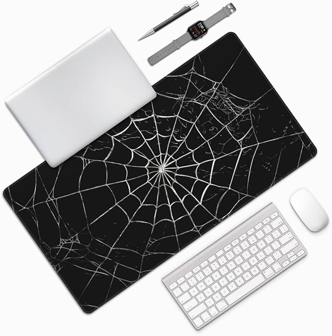 Black Spider Web Large Mouse Pad & Desk Mat Extended Mousepad with Stitched Edges Non-Slip Rubber Base Laptop Computer Keyboard Pad for Gaming, Office & Home Decor, XXL - 29.5" X 15.8"