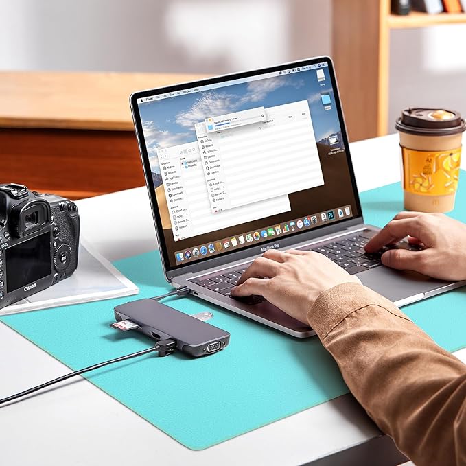 Leather Desk pad Protector, Office Mat, Large Mouse Mat, Non-Slip PU Leather Blotter, Laptop Desk Pad,Waterproof Laptop Computer Desk Keyboard Mat for Office/Work/Home/Decor (Light Blue, 37 * 18in)