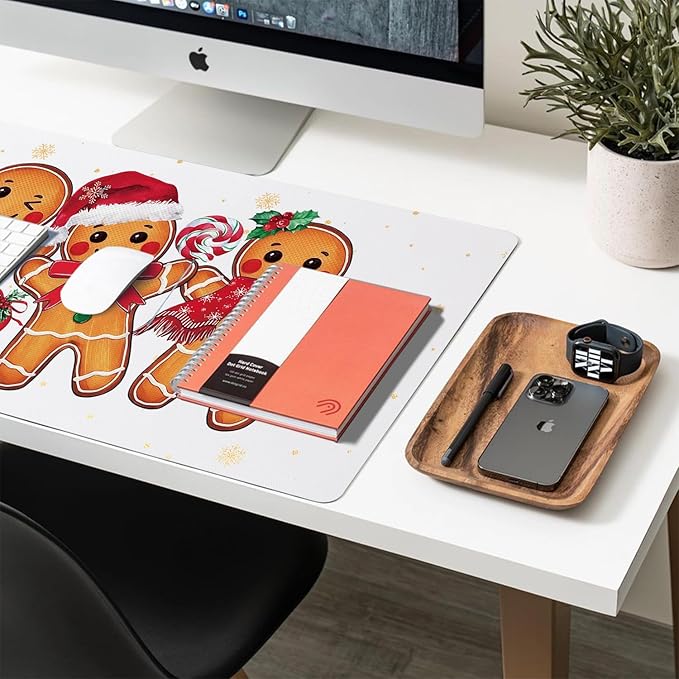 Christmas Desk Mat, Gingerbread Candy Cane Large Mouse Pad for Desktop, PU Leather Waterproof Desk Pad, Computer PC Laptop Protector Gaming Mouse Pads for School Office Home 23.6" x 11.8"