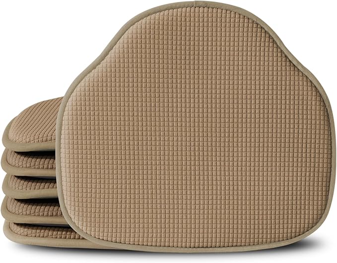 Shinnwa Windsor Chair Cushions 6 Pack, Non Slip Kitchen Seat Cushion, Farmhouse Chair Pads for Dining Room, Set of 6, 17 x 15.5 inches, Brown